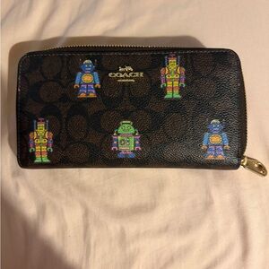 Cosmic Coach Long Zip Around Wallet In Signature Canvas w/ Robot Print